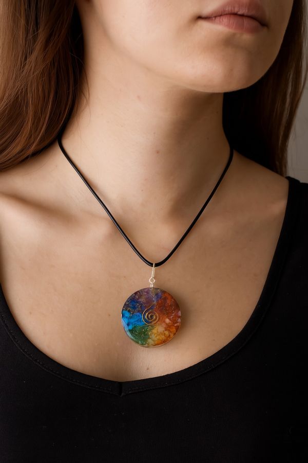 Collana con ciondolo in Orgonite 7 chakra