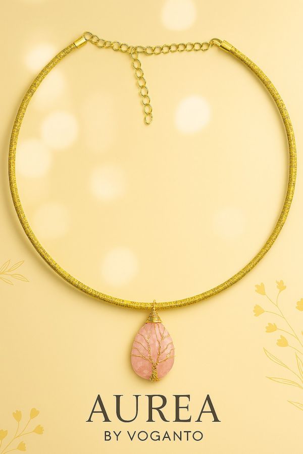 Collana Albero della Vita in Capim Dourado con QuarzoRosa