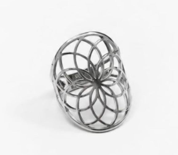 Anello in acciaio regolabile Fiore della vita