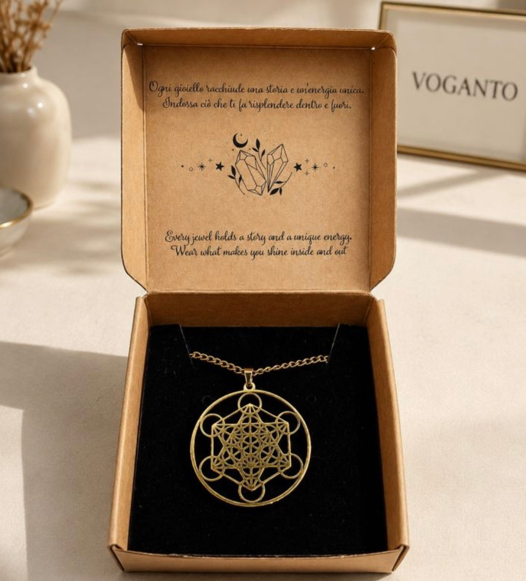 Collana in acciaio dorata con ciondolo Metatron