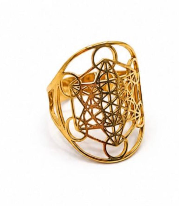 Anello in acciaio inossidabile dorato regolabile Metatron