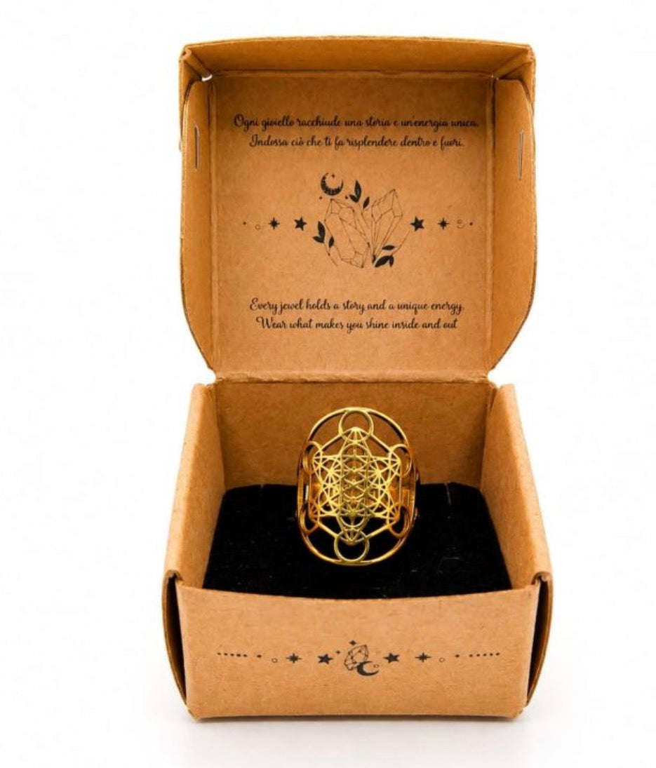 Anello in acciaio dorato regolabile Metatron