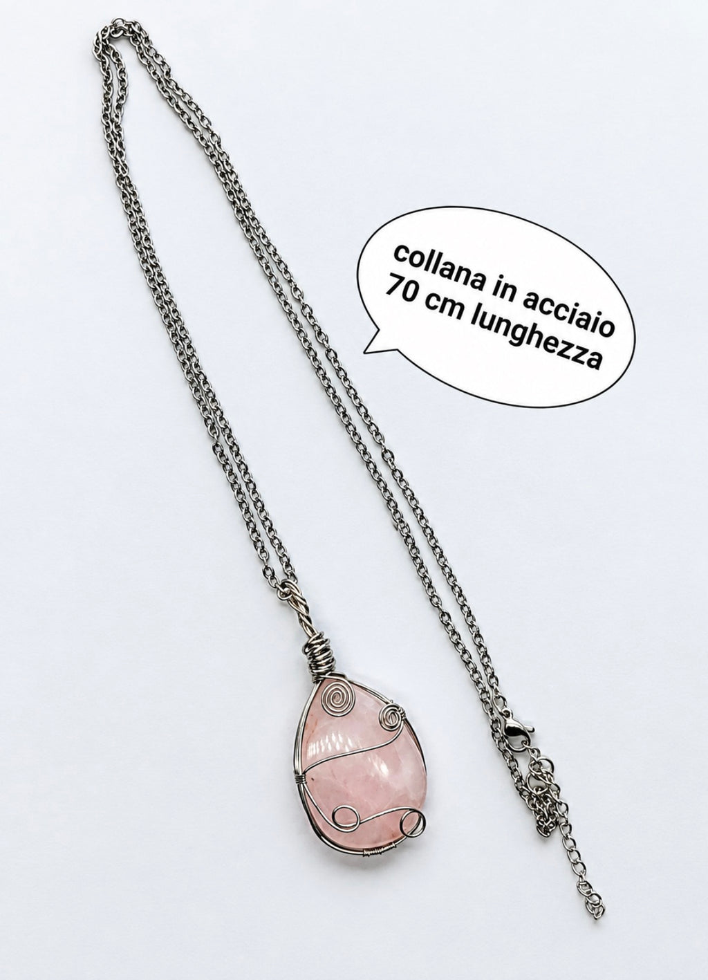 Collana con Quarzo rosa in acciaio