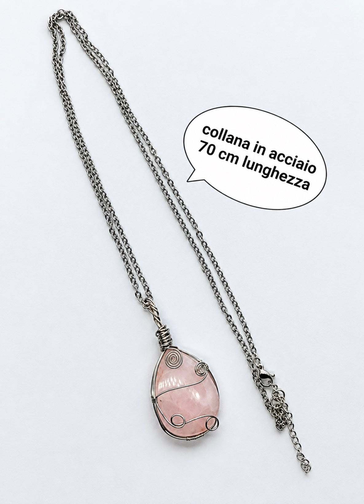 Collana con Quarzo rosa in acciaio