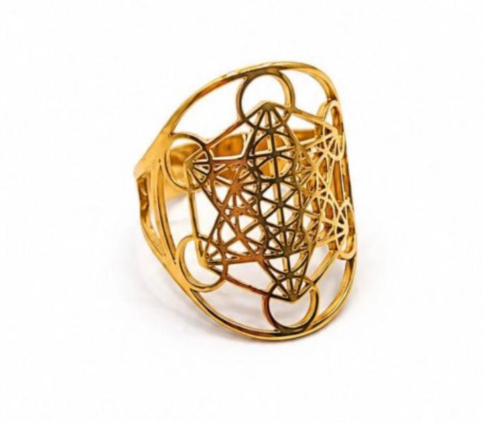 Anello in acciaio dorato regolabile Metatron