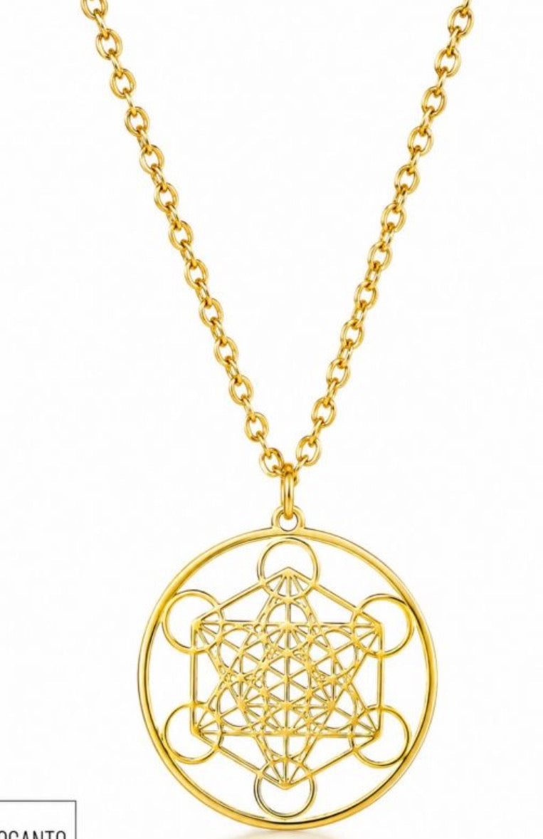 Collana in acciaio dorata con ciondolo Metatron