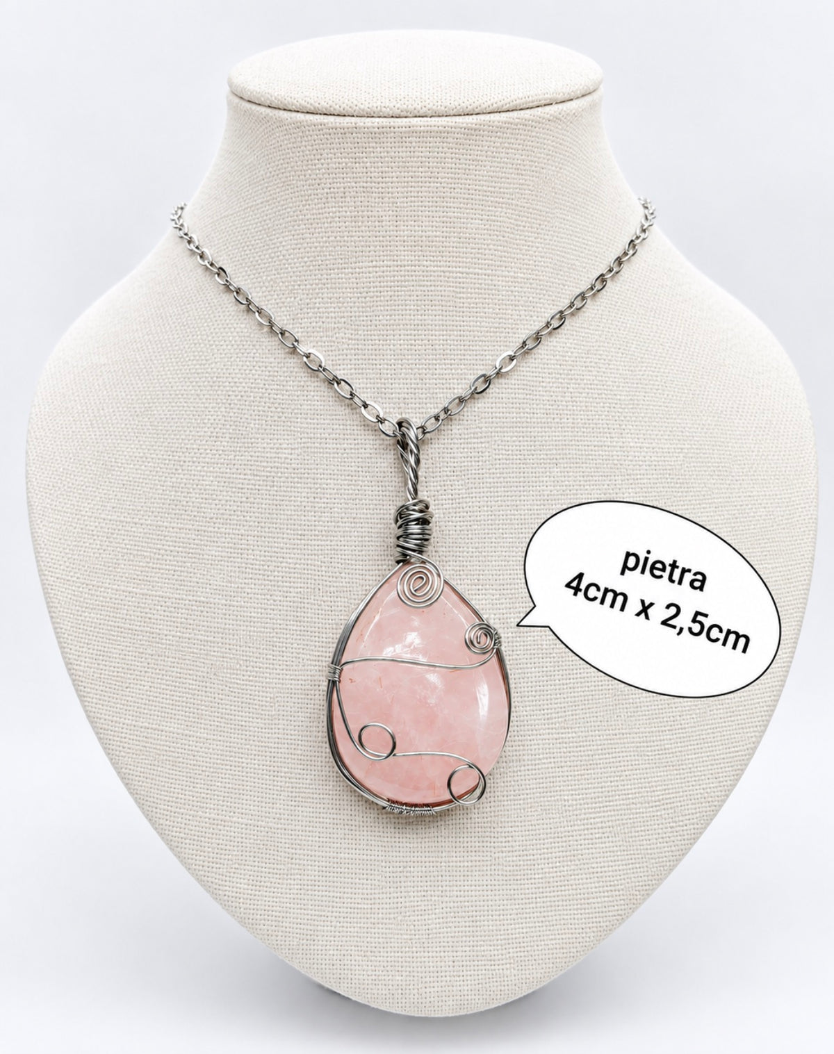 Collana con Quarzo rosa in acciaio