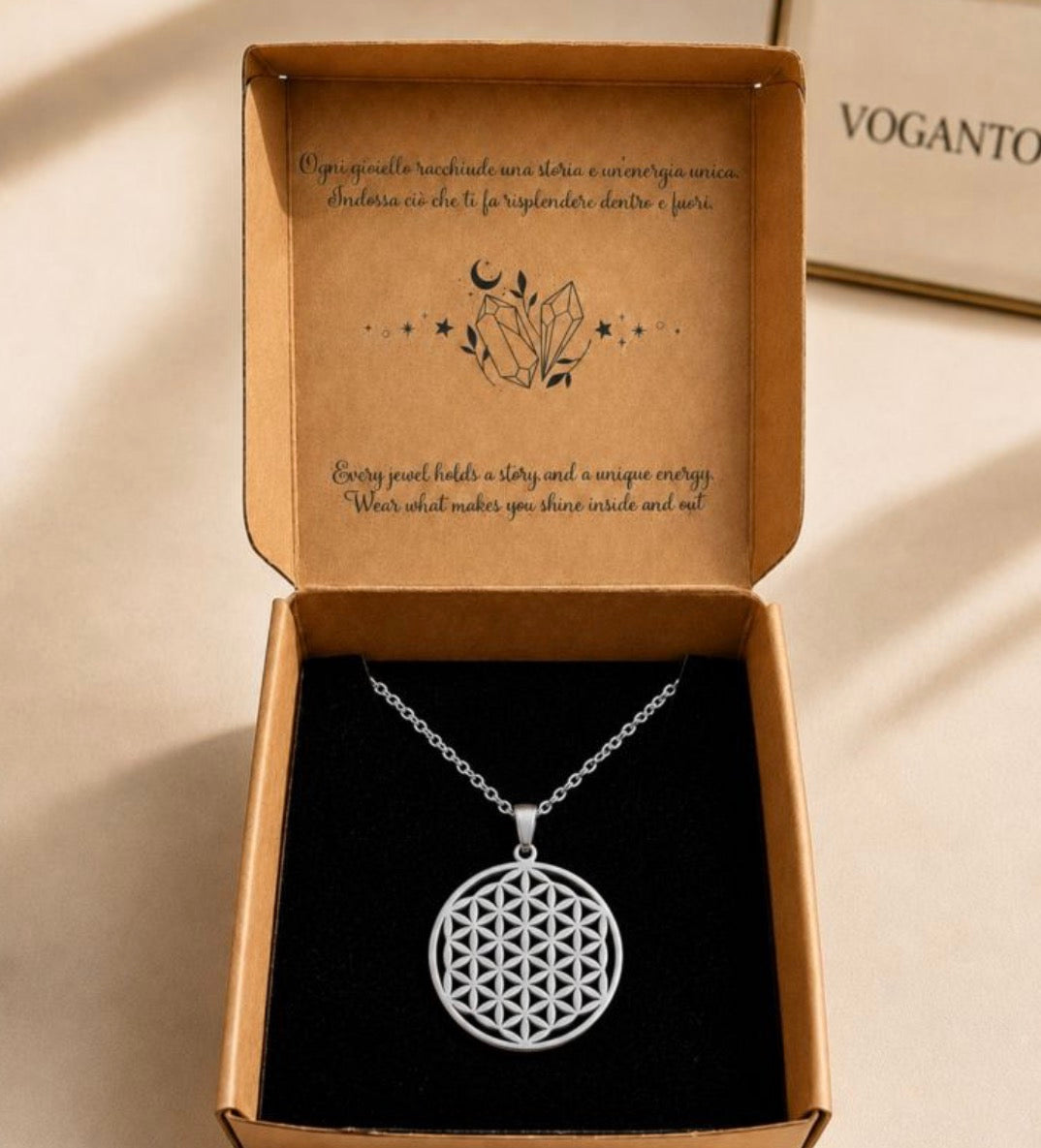 Collana in acciaio con ciondolo Fiore della Vita