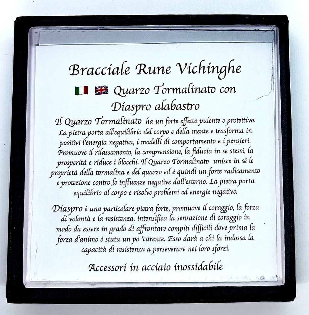 Bracciale rune GEBO Quarzo tormalinato e Diaspro alabastro