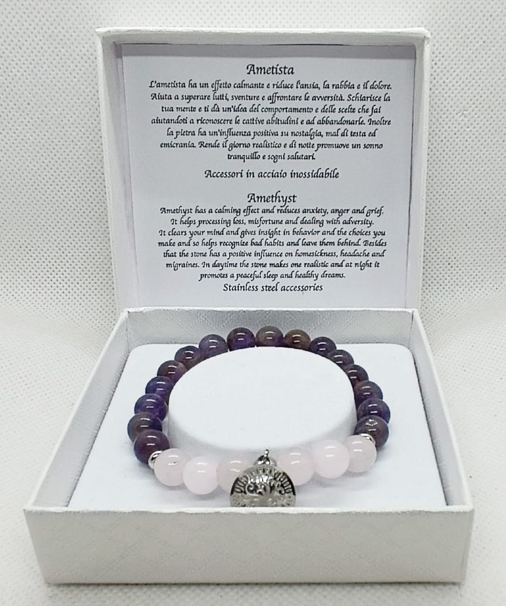 Bracciale in ametista e quarzo rosa