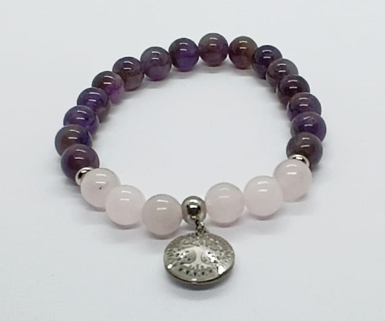 Bracciale in ametista e quarzo rosa