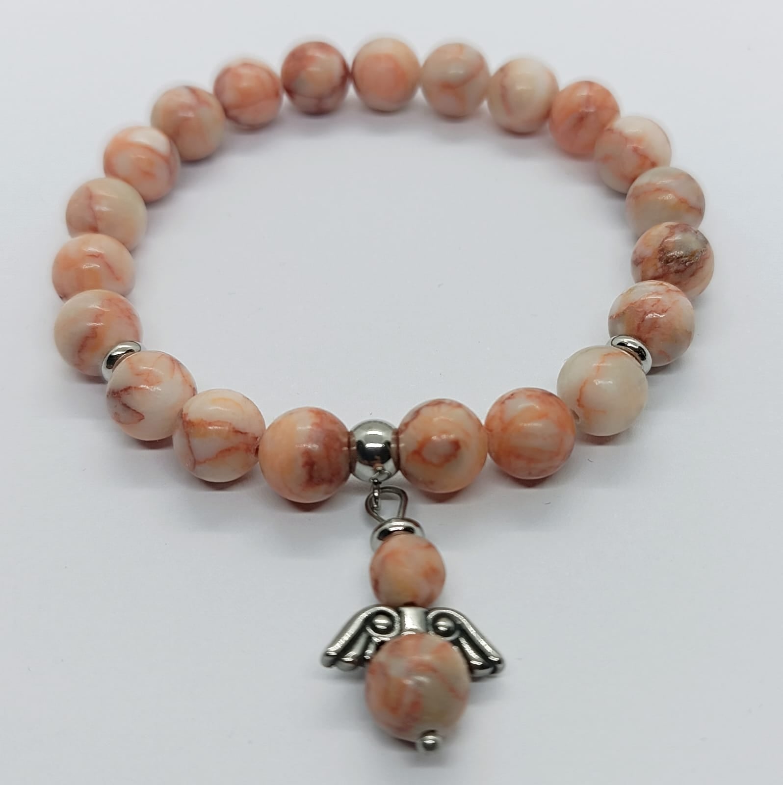 Bracciale in onice bianco venato di rosso