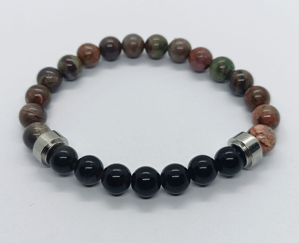 Bracciale in diaspro Picasso con ossidiana nera d'argento