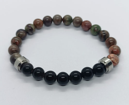 Bracciale in diaspro Picasso con ossidiana nera d'argento