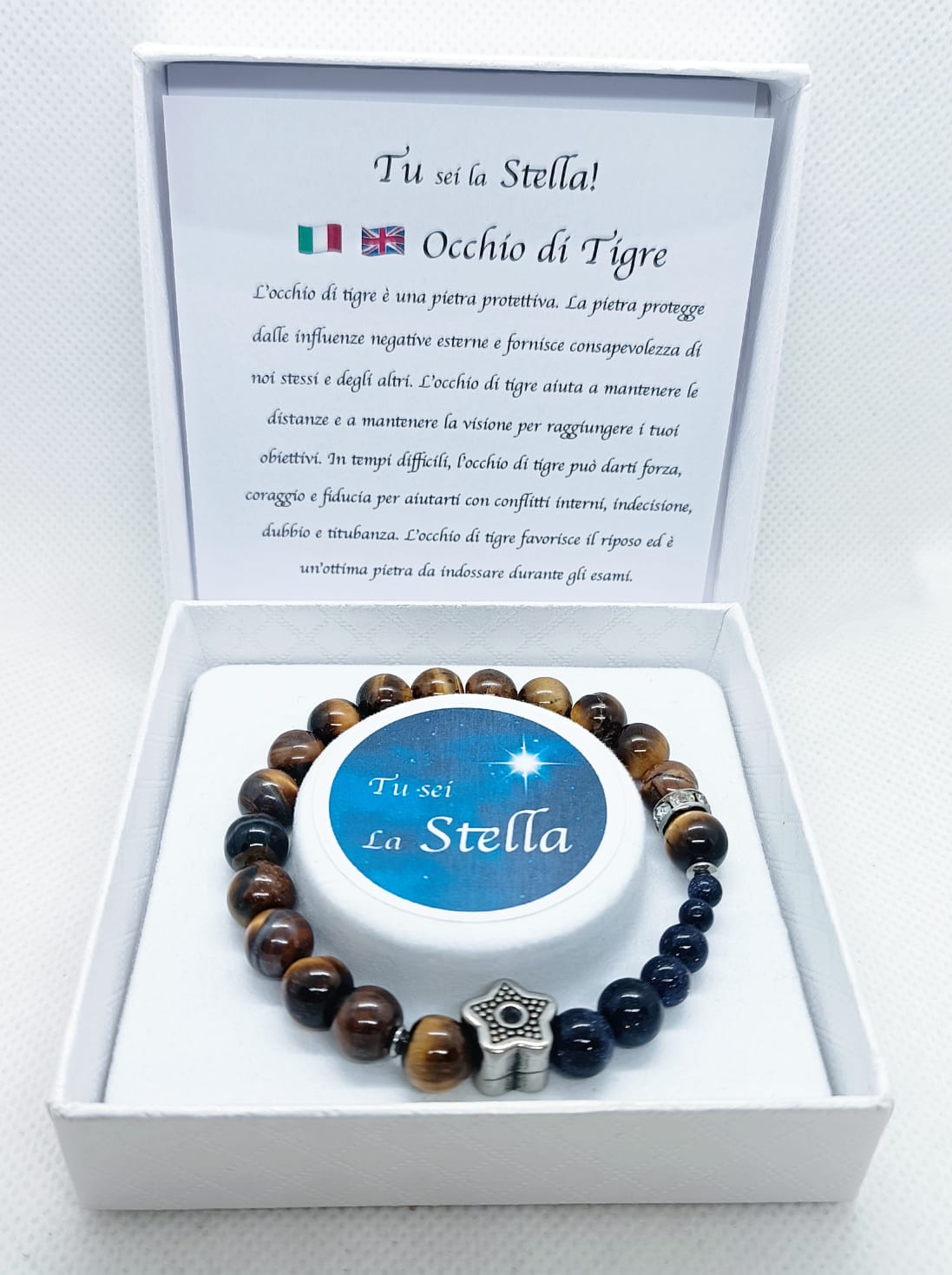 Bracciale in occhio di tigre e goldstone blu