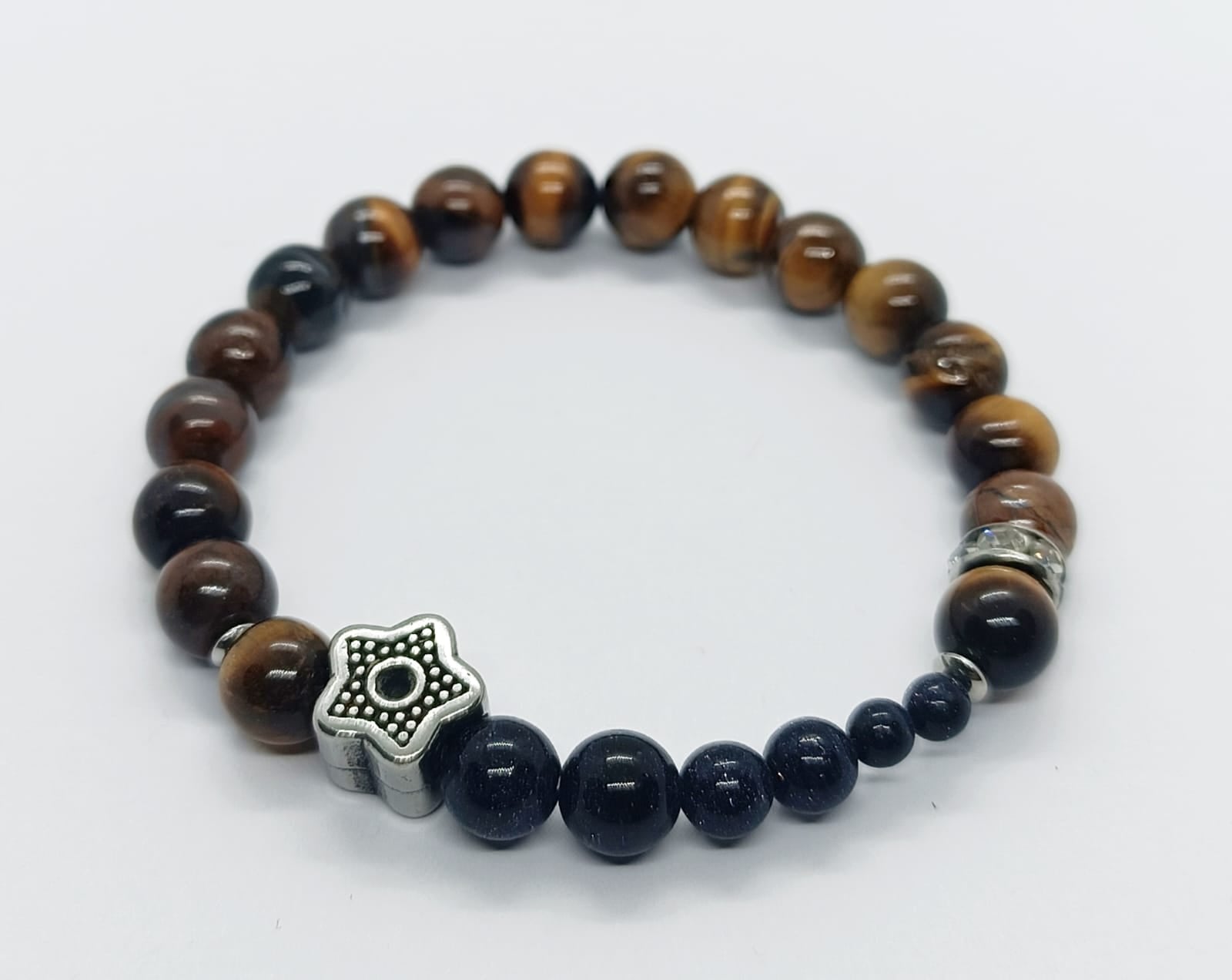 Bracciale in occhio di tigre e goldstone blu