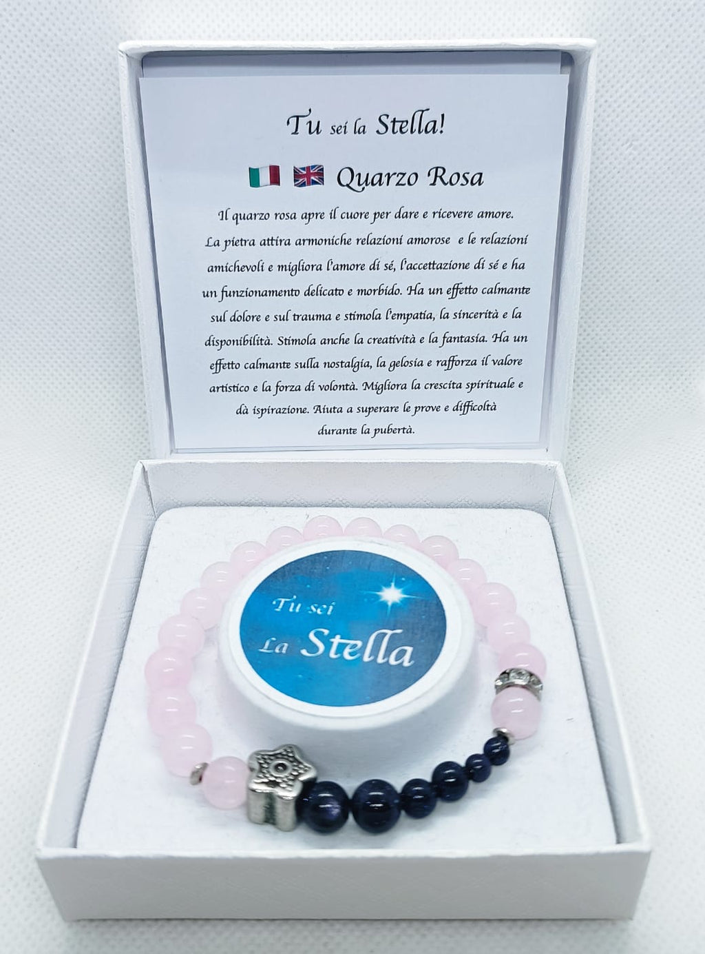 Bracciale in quarzo rosa e goldstone blu