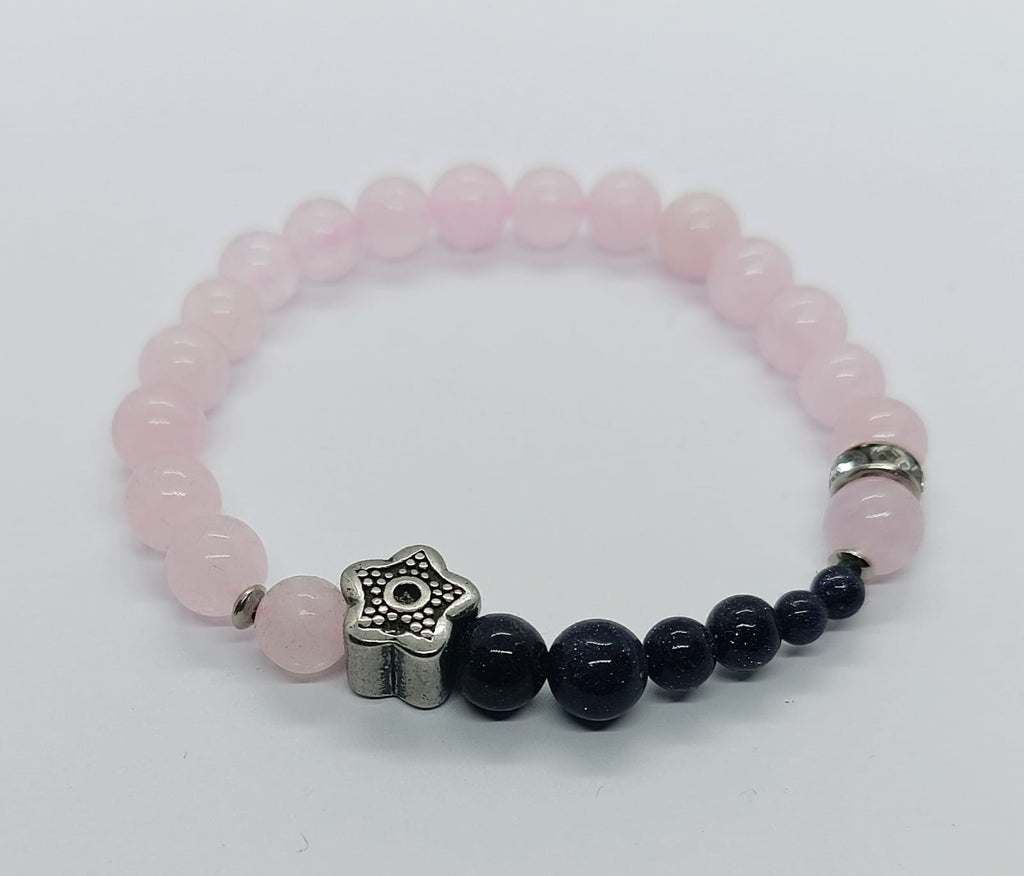 Bracciale in quarzo rosa e goldstone blu