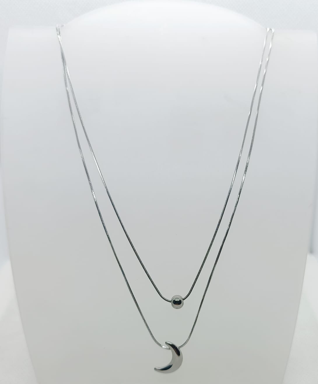 collana in acciaio inossidabile doppio filo con luna