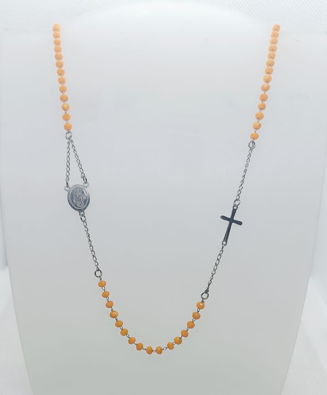 collana in acciaio inossidabile tipo rosario con perline arancione