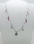 collana in acciaio inossidabile con peperoncini, margherite e quadrifoglio