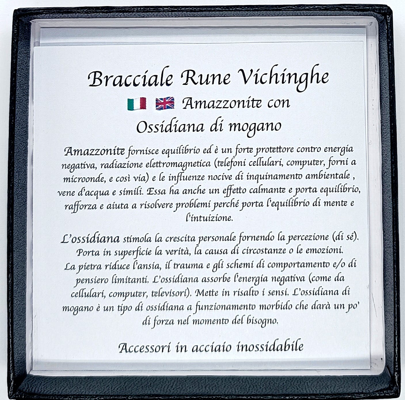 Bracciale Rune Vichinghe Amazzonite e Ossidiana Mogano