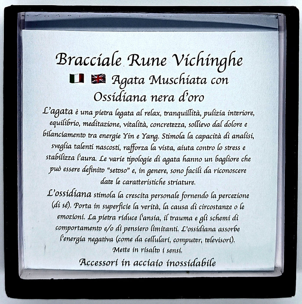 Bracciale Rune Vichinghe Ossidiana dorata e Agata Muschiata