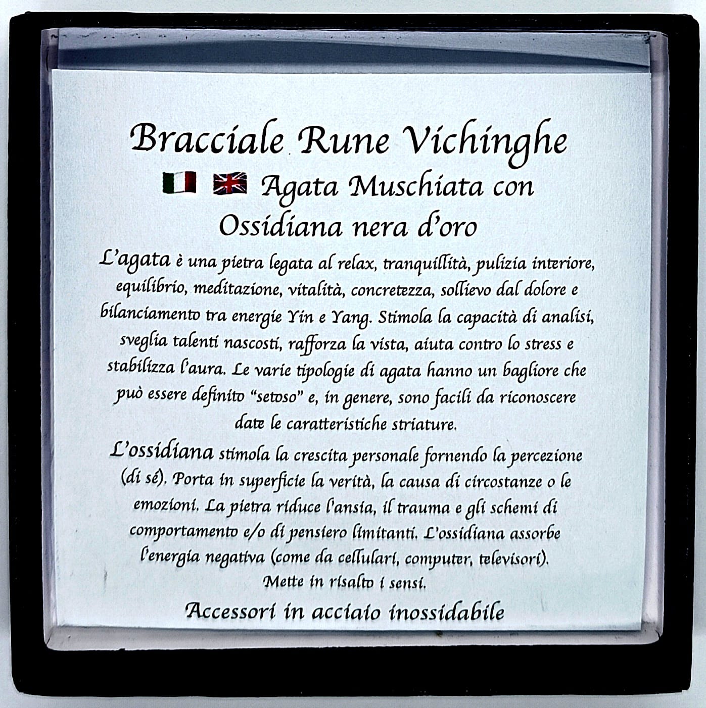 Bracciale Rune Vichinghe Ossidiana dorata e Agata Muschiata