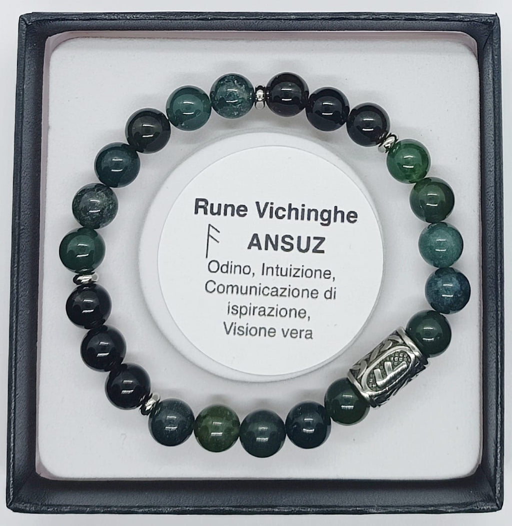 Bracciale Rune Vichinghe Ossidiana dorata e Agata Muschiata