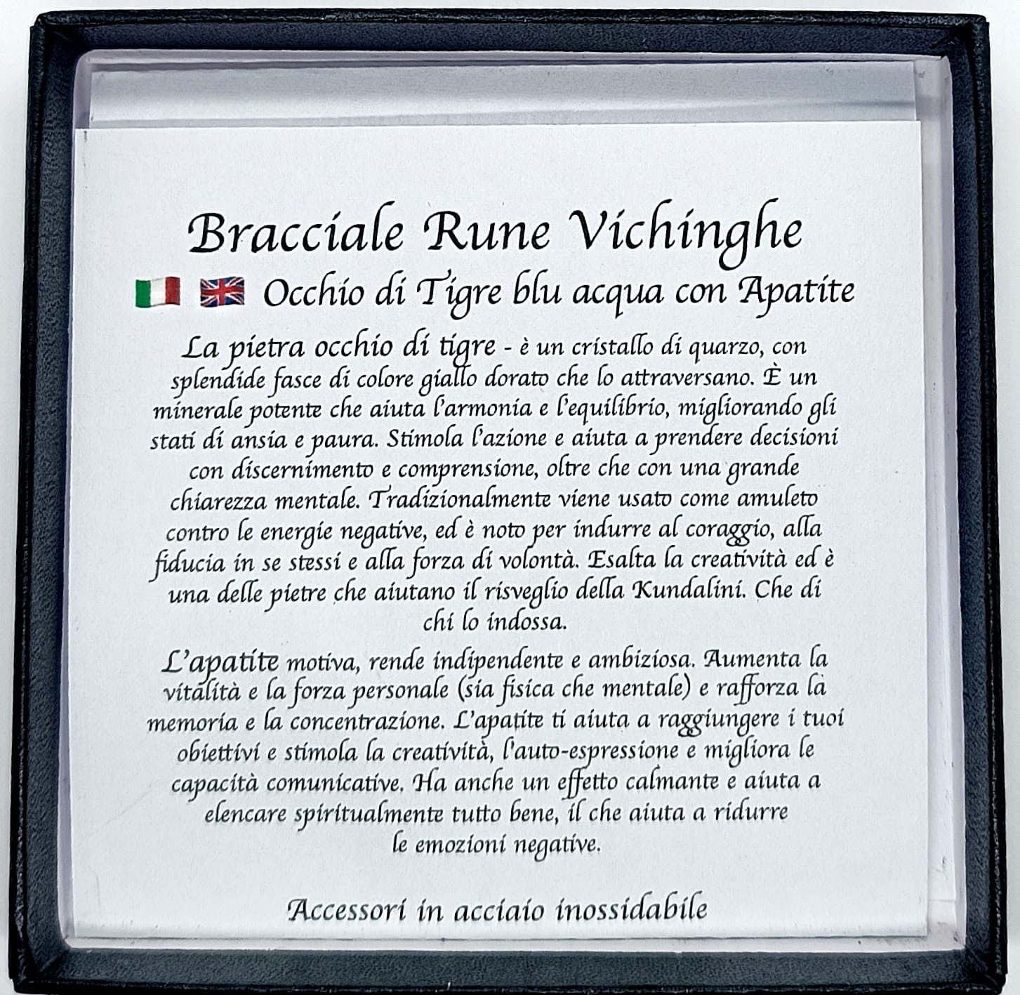 Bracciale Rune Vichinghe Occhio di tigre blu e Apatite