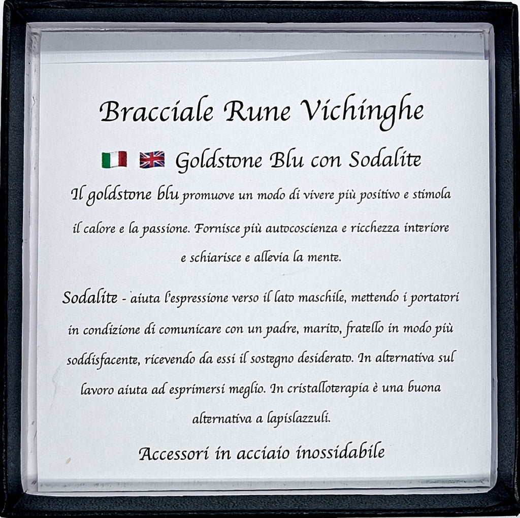Bracciale Rune Vichinghe Goldstone blu e Sodalite