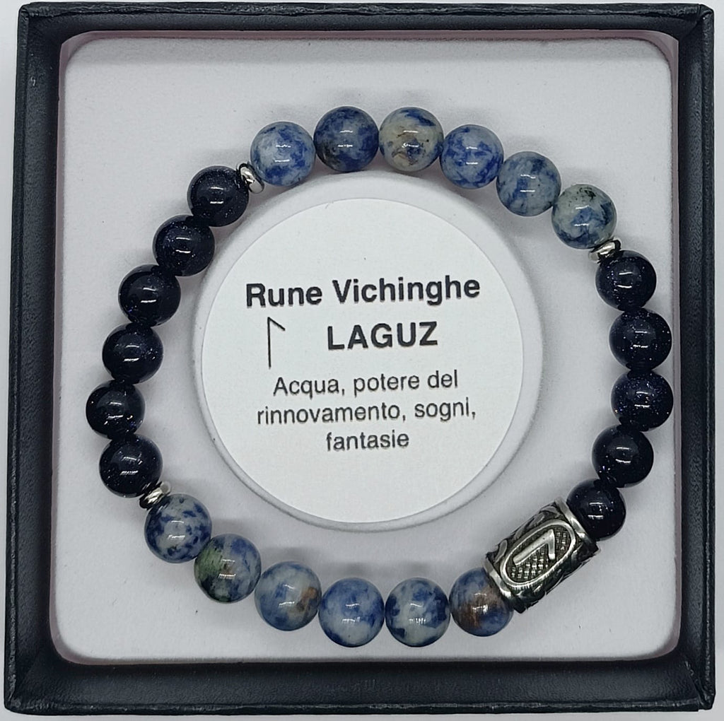 Bracciale Rune Vichinghe Goldstone blu e Sodalite