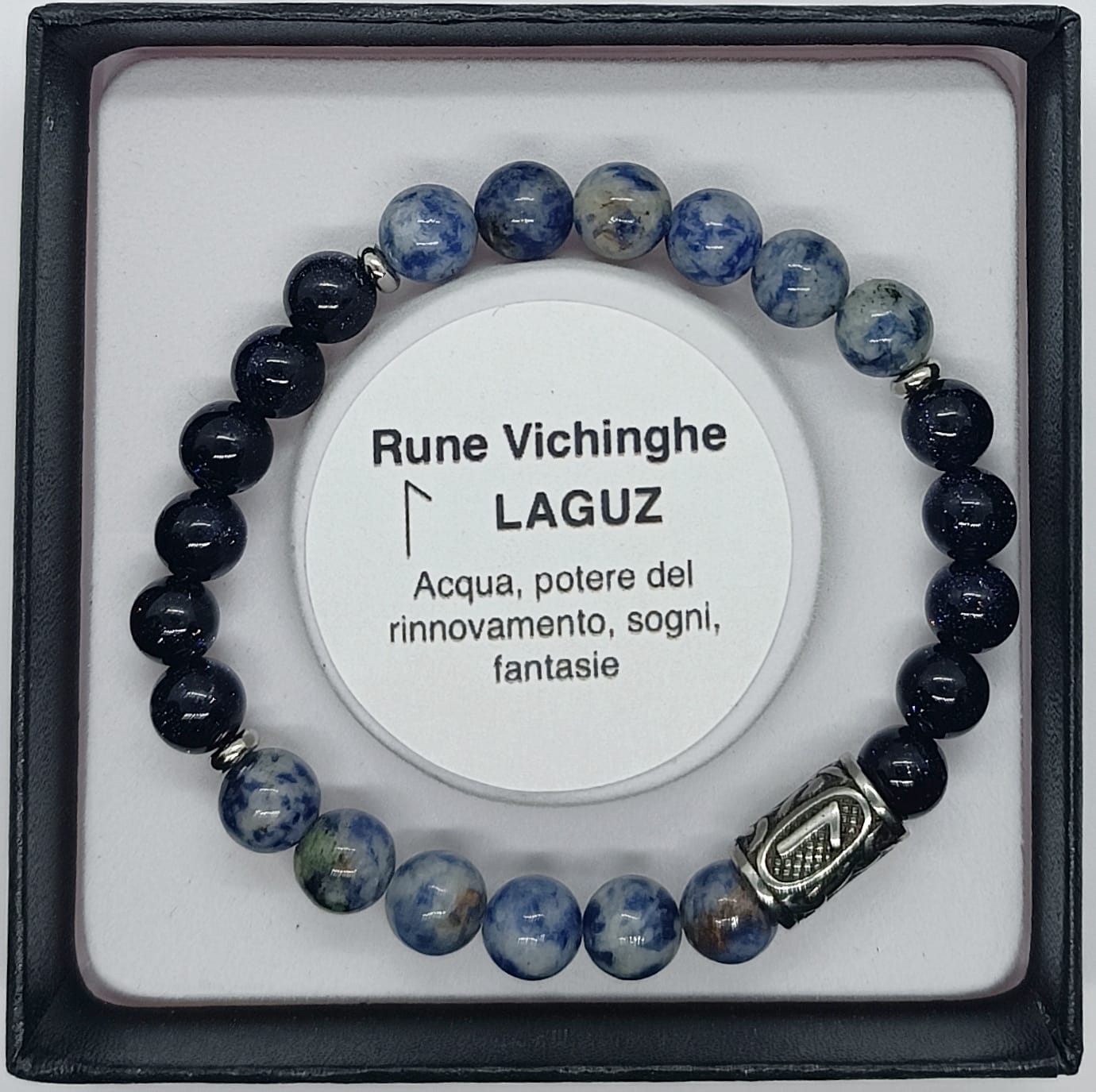 Bracciale Rune Vichinghe Goldstone blu e Sodalite