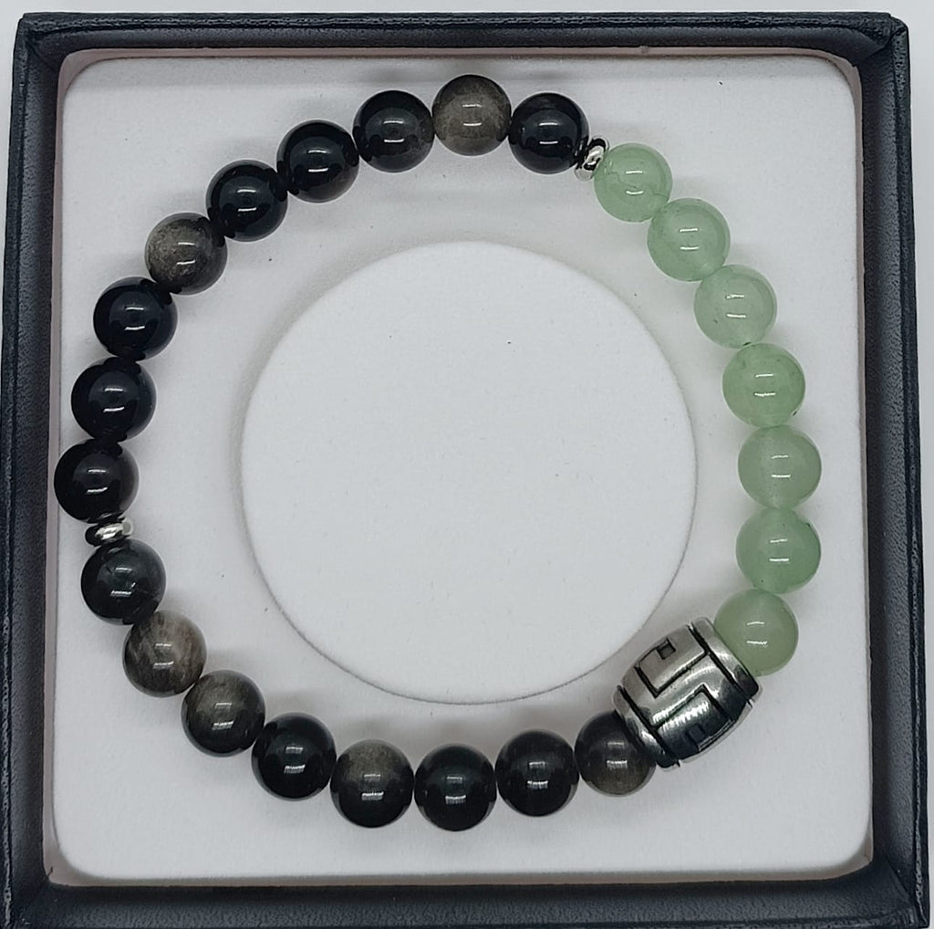 Bracciale Ossidiana nera d'argento e Avventurina