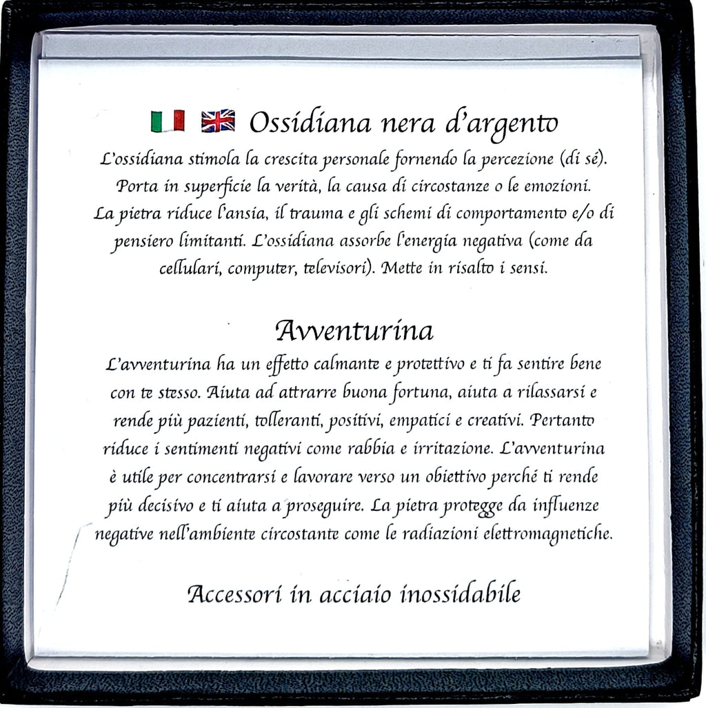 Bracciale Ossidiana nera d'argento e Avventurina