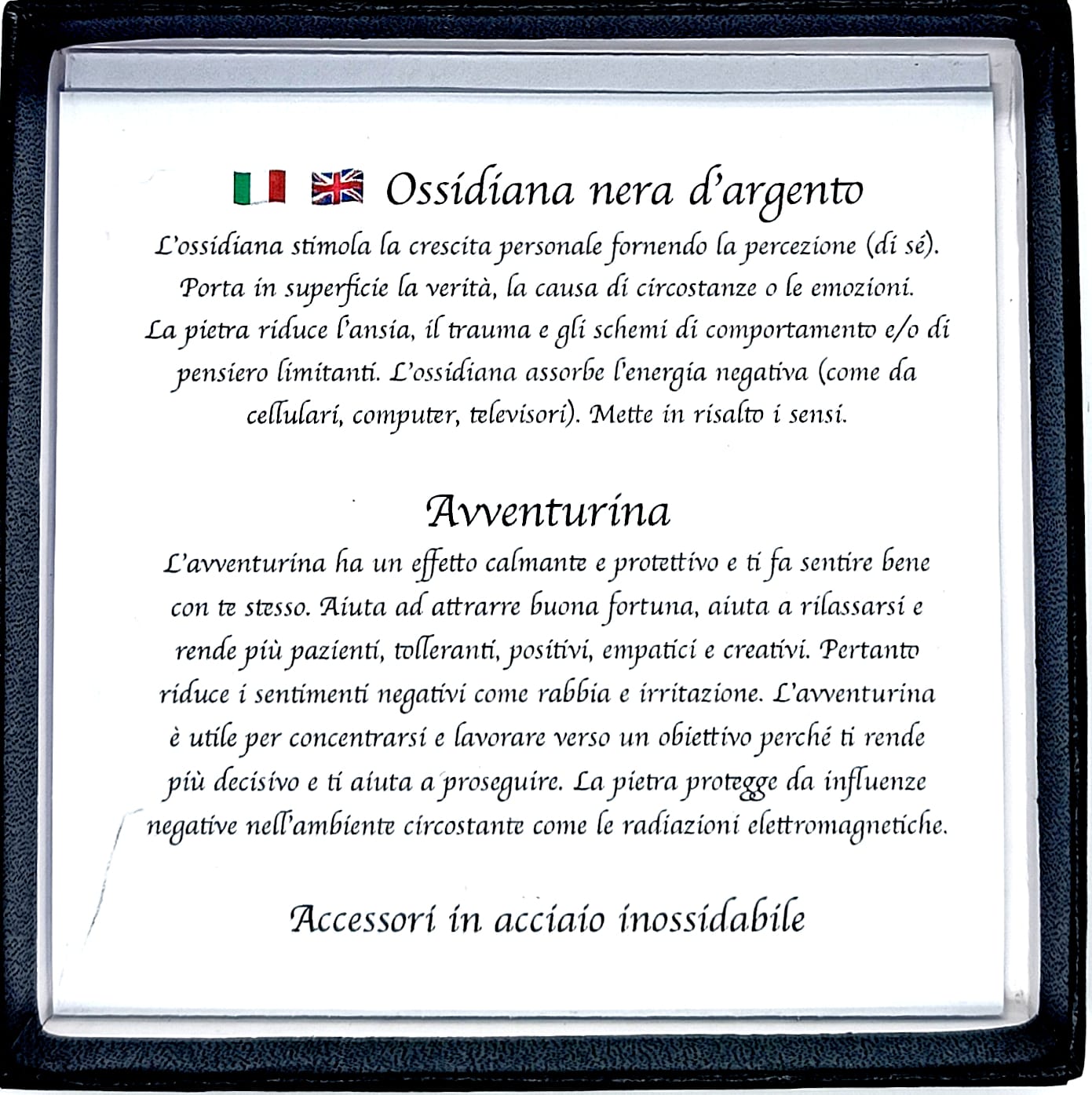 Bracciale Ossidiana nera d'argento e Avventurina