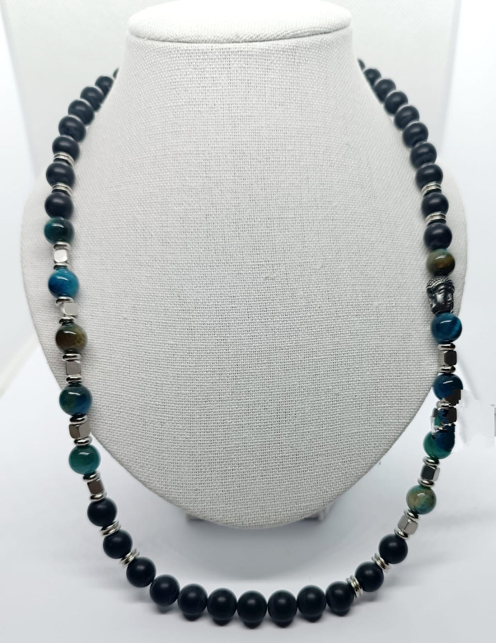 Collana con Onice e Occhio di tigre blu acqua