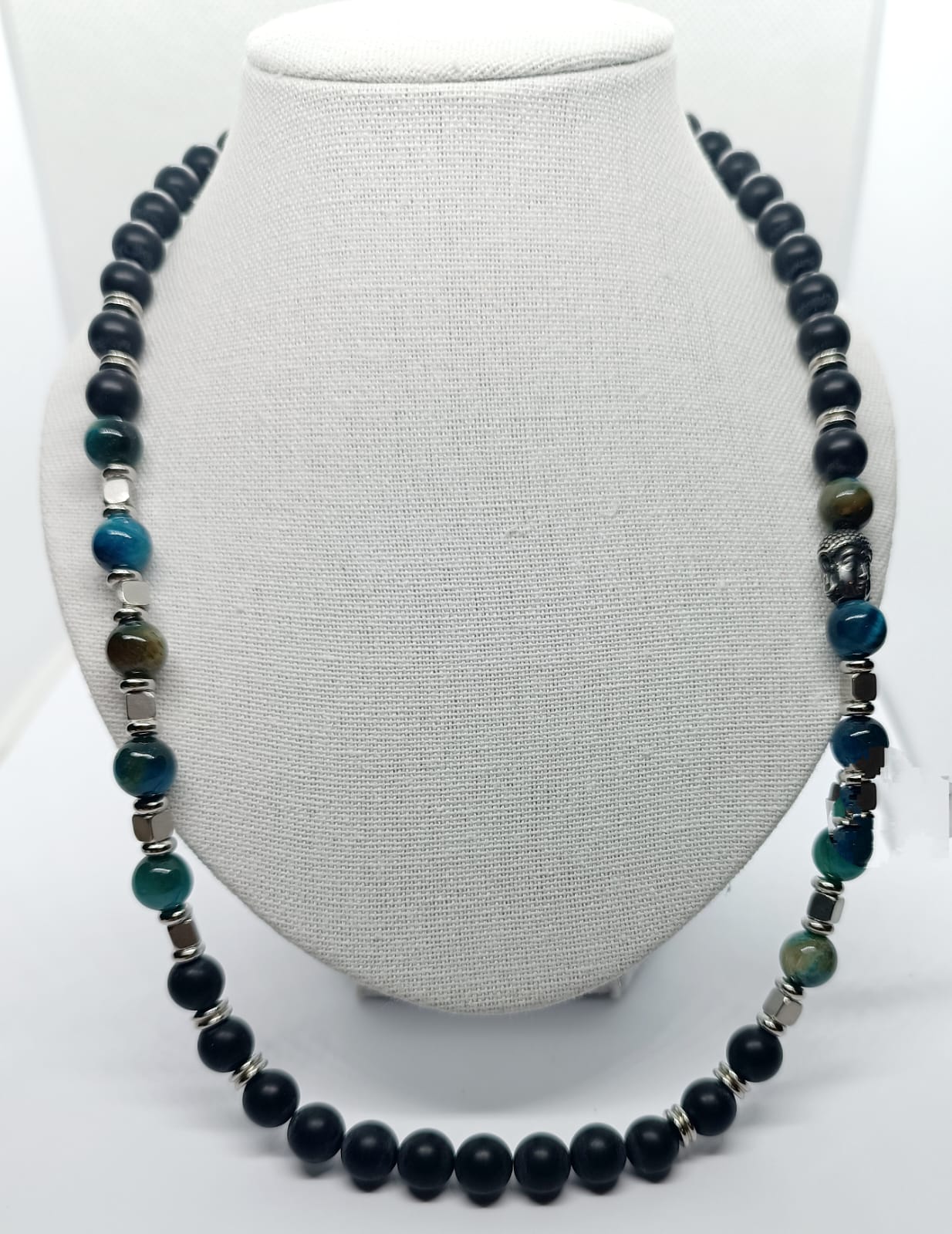 Collana con Onice e Occhio di tigre blu acqua