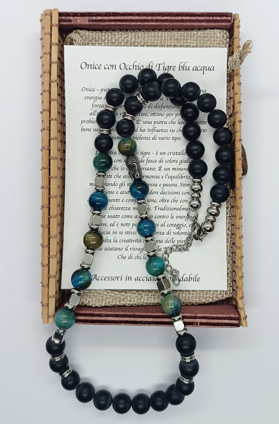 Collana con Onice e Occhio di tigre blu acqua