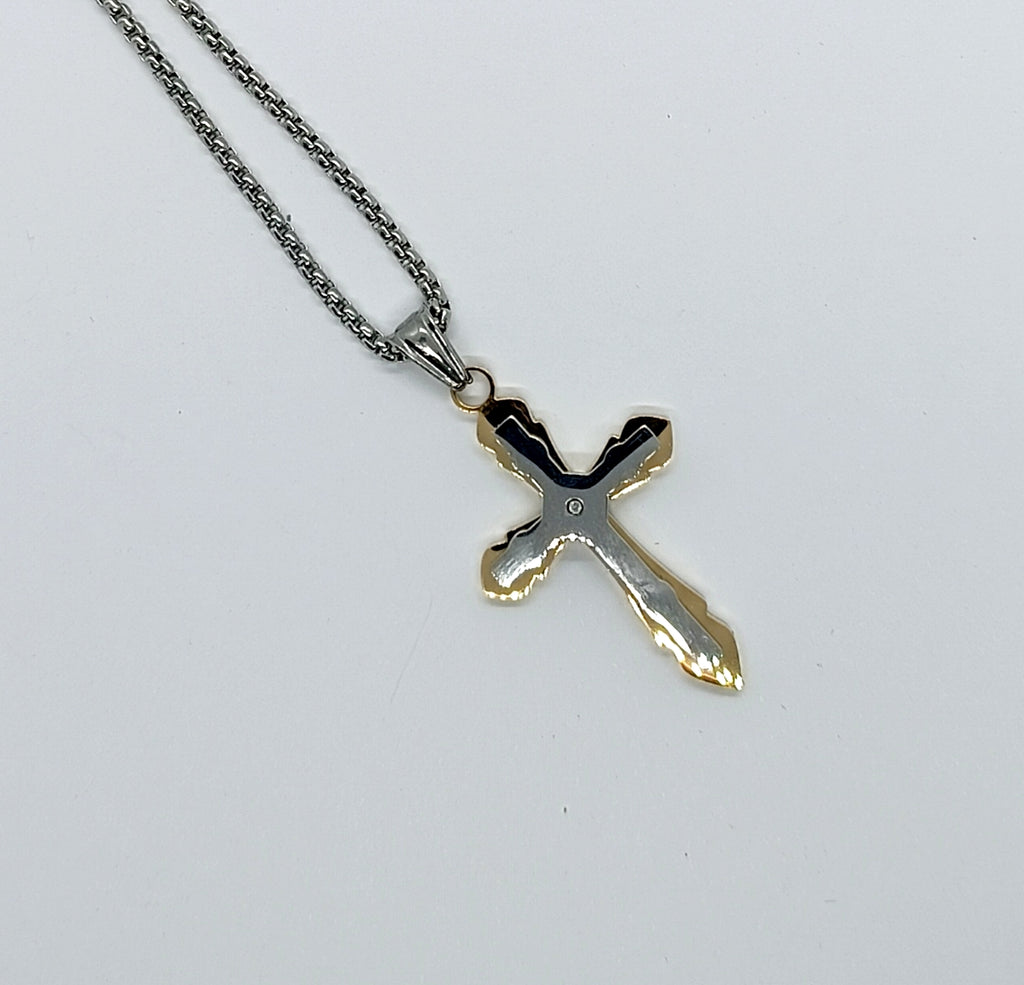 collana in acciaio inossidabile con croce dorata e argentata