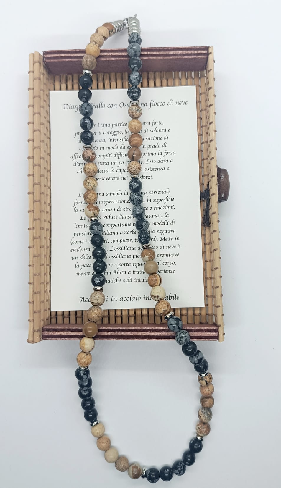 Collana con Diaspro giallo e Ossidiana fiocco di neve