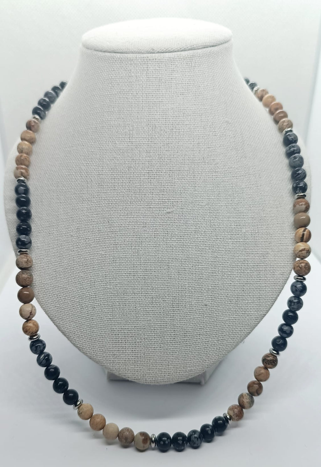 Collana con Diaspro giallo e Ossidiana fiocco di neve