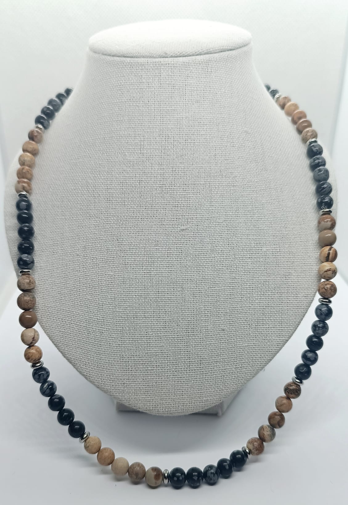 Collana con Diaspro giallo e Ossidiana fiocco di neve