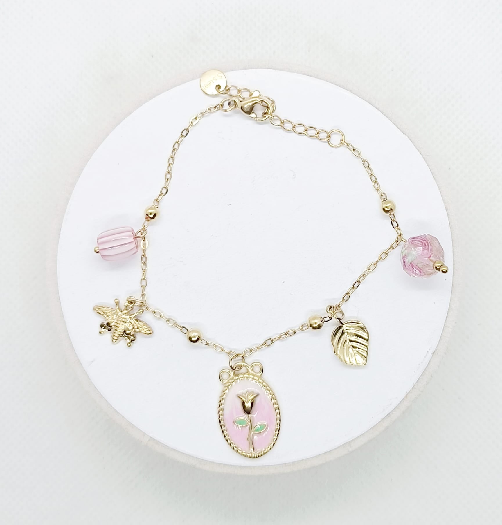 Bracciali con ciondolo floreale in acciaio inossidabile